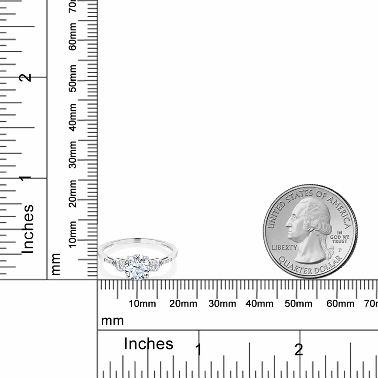 Gem Stone King 10K White Gold White Created Sapphire and White Diamond Accent 3-Stone Engagement Ring For Women (1.14 Cttw, Round 6MM, Gemstone September Birthstone)
