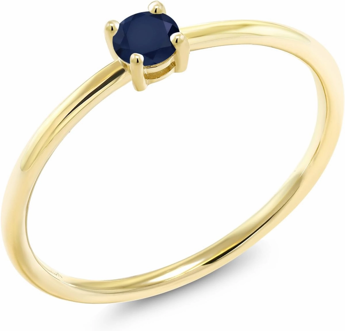 Gem Stone King 10K Yellow Gold Blue Sapphire Solitaire Engagement Ring For Women (0.22 Cttw, Round 3.5MM, Gemstone September Birthstone, Available in Size 5,6,7,8,9)