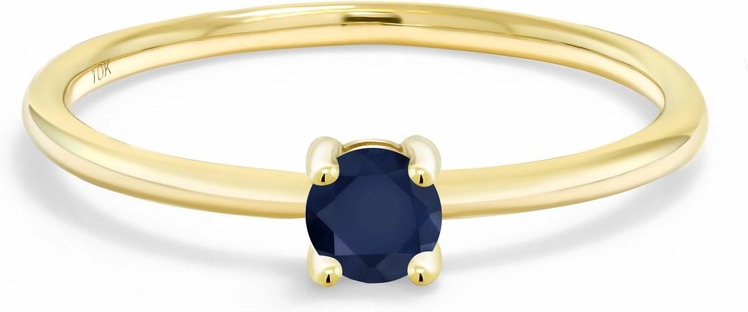 Gem Stone King 10K Yellow Gold Blue Sapphire Solitaire Engagement Ring For Women (0.22 Cttw, Round 3.5MM, Gemstone September Birthstone, Available in Size 5,6,7,8,9)