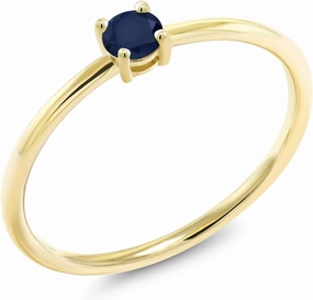 Gem Stone King 10K Yellow Gold Blue Sapphire Solitaire Engagement Ring For Women (0.22 Cttw, Round 3.5MM, Gemstone September Birthstone, Available in Size 5,6,7,8,9)