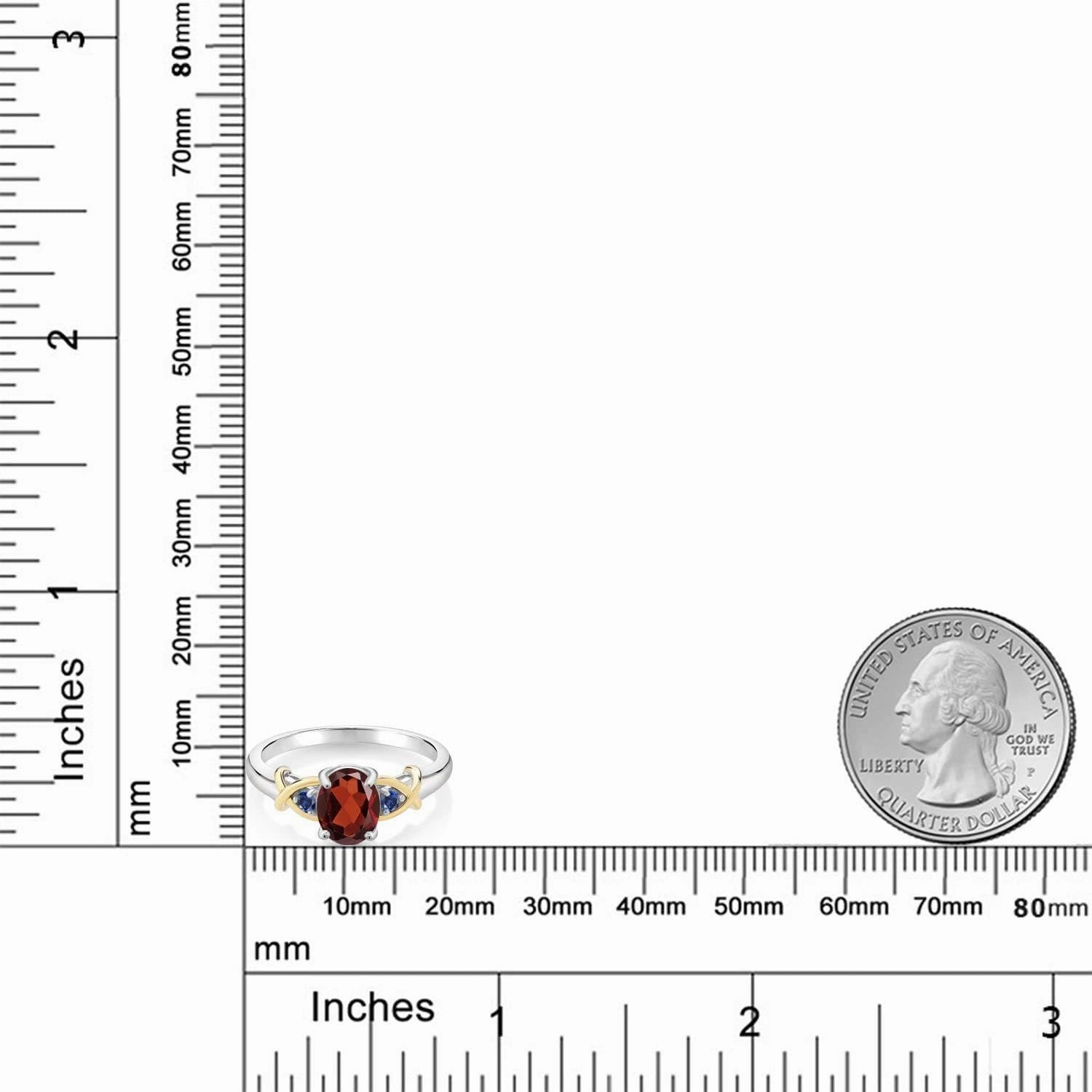 Gem Stone King 925 Sterling Silver and 10K Yellow Gold Red Garnet Blue Created Sapphire Ring For Women (1.59 Cttw, Gemstone Birthstone, Available In Size 5, 6, 7, 8, 9)