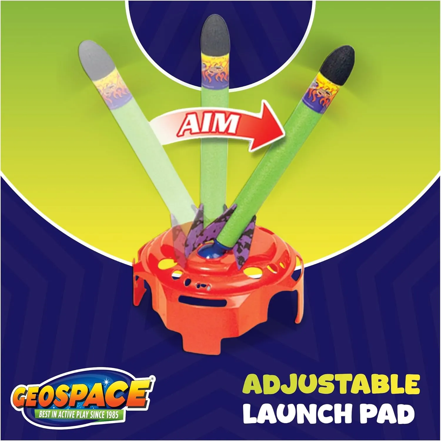 Geospace Jump Rocket Deluxe Size Set Single Pump – 6 Flying Foam Rockets Outdoor Toys for Kids, Boys & Girls – Stomper Rocket Set – Leg Powered Stomper Rockets Toy - Cool Toys for Fun