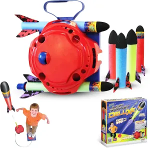Geospace Jump Rocket Deluxe Size Set Single Pump – 6 Flying Foam Rockets Outdoor Toys for Kids, Boys & Girls – Stomper Rocket Set – Leg Powered Stomper Rockets Toy - Cool Toys for Fun