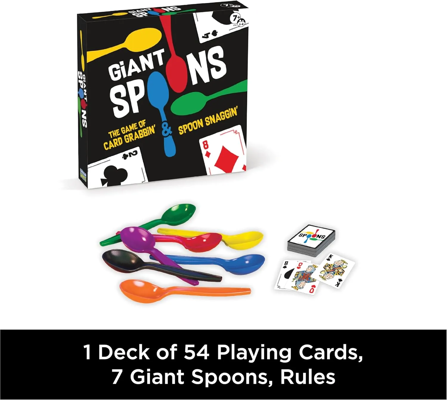 Giant Spoons, Card Games for Kids - Spoons Game, Deck of Cards, Fun Family Games for Kids and Adults, Playing Cards, Game Night, Travel Games, 3-6 Multi-Player Card Game, Games for Adults, Ages 7 
