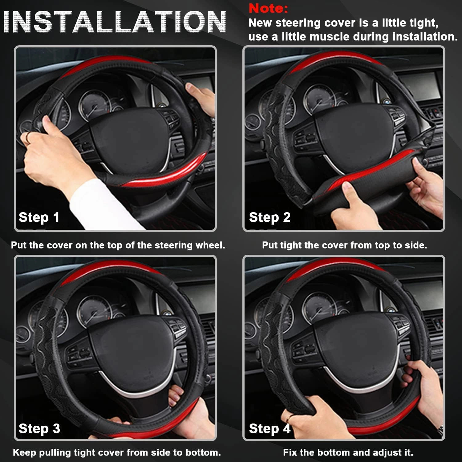 GIANT PANDA Steering Wheel Cover for GMC Sierra Acadia Terrain Yukon(3D Honeycomb-Red-Standard Size)