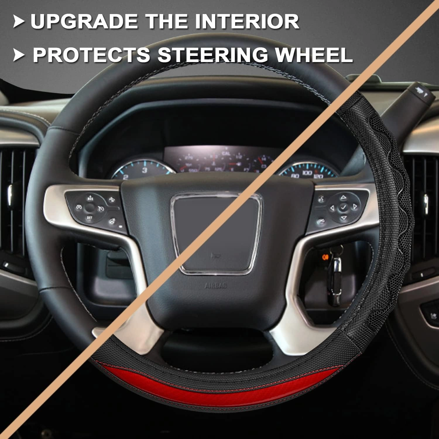 GIANT PANDA Steering Wheel Cover for GMC Sierra Acadia Terrain Yukon(3D Honeycomb-Red-Standard Size)