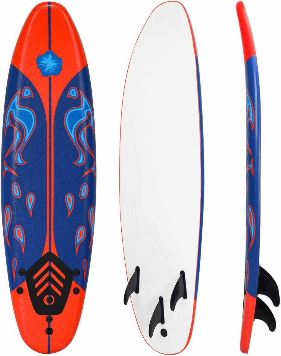 Giantex 6' Surfboard Surfing Surf Beach Ocean Body Foamier Board with Removable Fins, Great Beginner Board for Kids, Youth and Children
