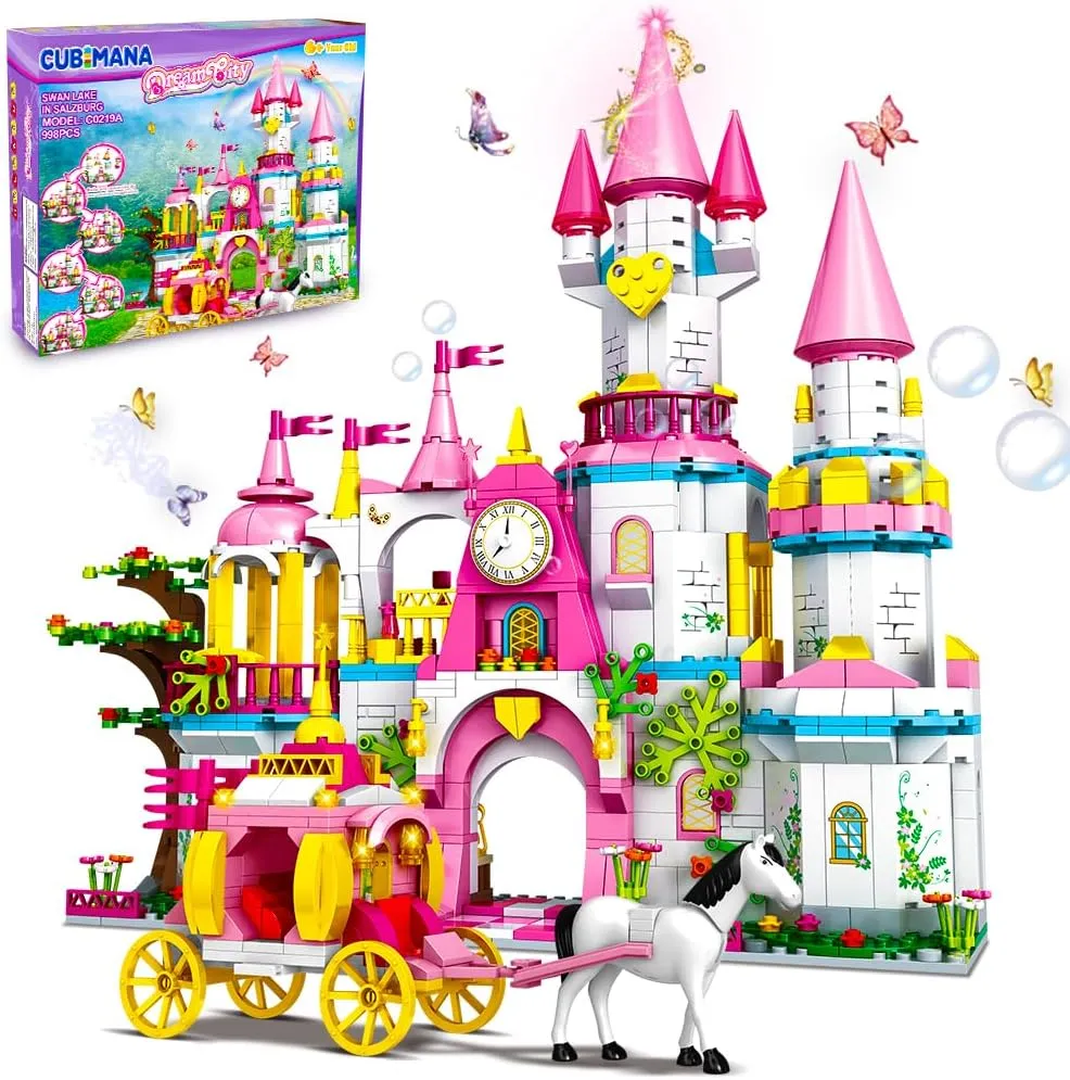 Girls Castle Princess Building Toys - Girl Fantasy House 5-in-1 Castle & Carriage Playsets Building Blocks Architecture Sets Birthday Gifts for Kids Age 6 7 8 9 10 11 12 Years Old (998 PCS)