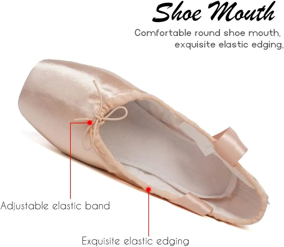 Girls Womens Ballet Pointe Shoes with Ribbons Professional Pointe Dance Shoes,Model-TJ-Pointe Ballet
