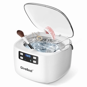 GiveBest 43Khz 25oz Ultrasonic Jewelry Cleaner, 5 Digital Timer, Degassing Function, Professional Jewelry Cleaner Ultrasonic Machine for Rings, Necklaces, Eyeglasses, Dentures, Watch Straps, White
