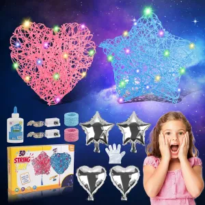 Giveme5 3D String Art for Kids, DIY Star and Heart Shape Lantern Toys Arts and Craft Kits for Kids Boys Girls Age 8 9 10 11 12 Year Old, with Multi-Colored Light Strings and Tassels