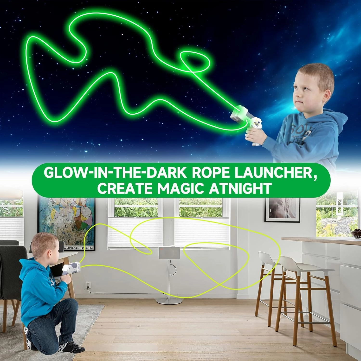 Glow in The Dark String Rope Launcher ,Hand Held Novelty Fun String Shooter , Rope Launcher Fidget Toy,a Lasso Game String Shooter Toy, Party Birthday Gifts for Children Aged 3-14