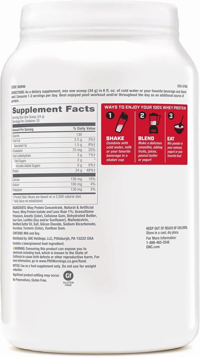GNC Pro Performance 100% Whey Protein Supplement, 25g Protein, Supports Muscle Strength and Recovery, Vanilla Cream, 25 Servings