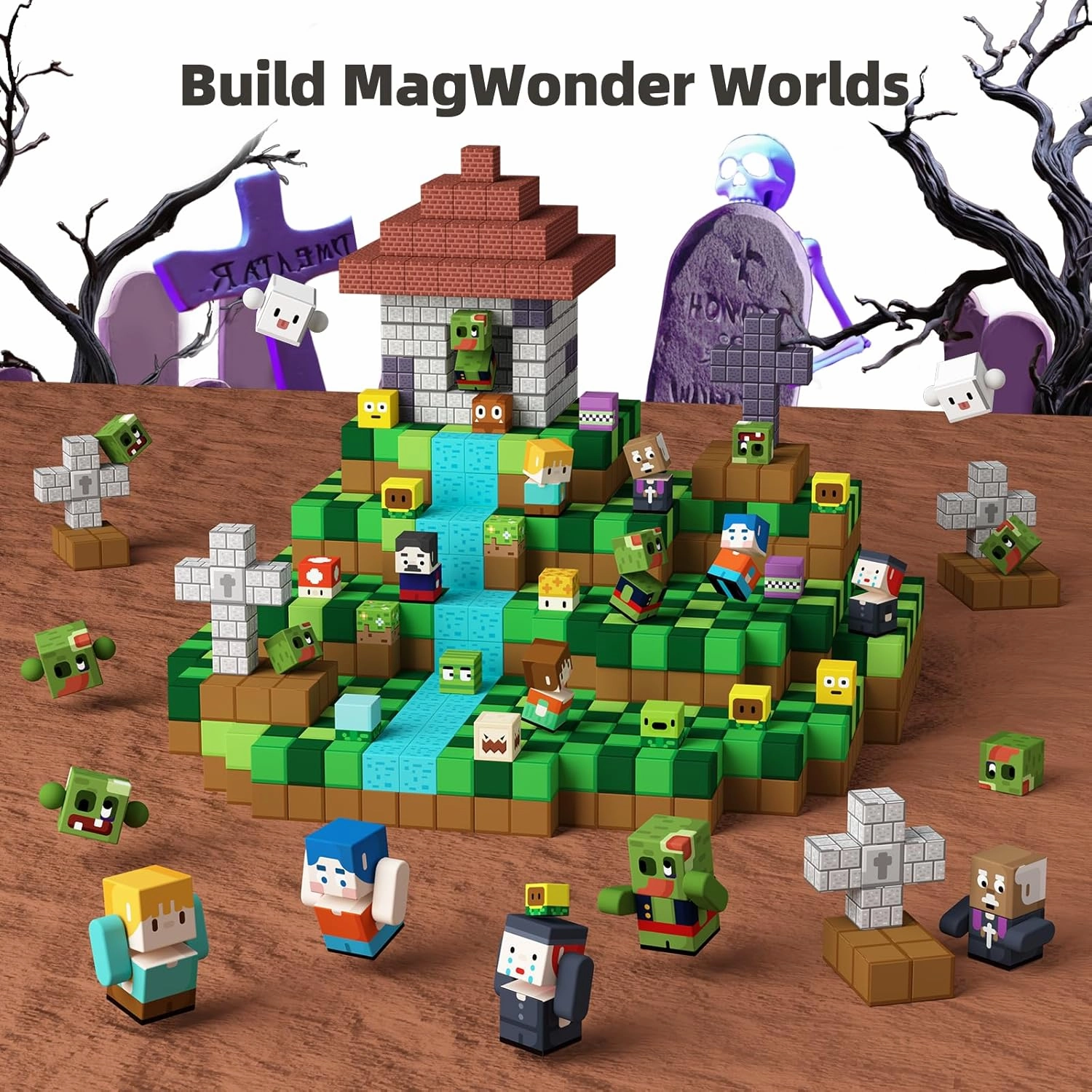 GobiDex 100PCS Magnetic Blocks Game-Based Kid Building Toys for Boys Girls 3 , Build MagWonder World with Zomblock Magnets Cubes, Upgraded STEM Game Sensory Gift for Birthday