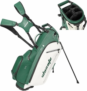 Golf Club Stand Bag PU Leather 14-Way Full Length Top Dividers Waterproof Men Women, Lightweight Multiple 8 Pockets Cooler Pouch Adjustable Detachable Shoulder Dual Straps Rain Cover Hood