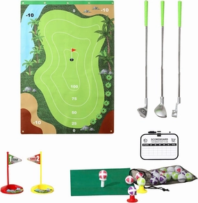 Golf Game Chipping Mat and Accessories, Training and Practice Golf Travel Set for Kids and Adults, Indoor and Outdoor Hitting Mat and Golf Clubs with Sticky Balls for Kids 3 