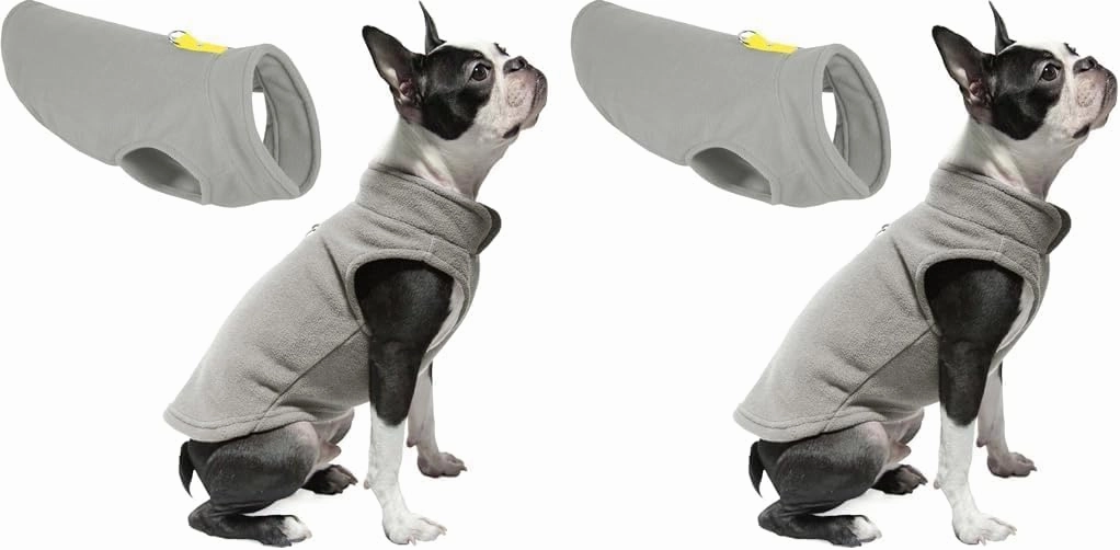 Gooby Fleece Vest Dog Sweater - Gray-Yellow, X-Large - Warm Pullover Fleece Dog Jacket with O-Ring Leash - Winter Small Dog Sweater Coat - Cold Weather Dog Clothes for Small Dogs Boy or Girl