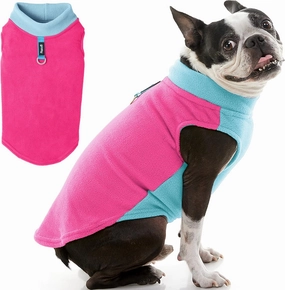 Gooby Half Stretch Fleece Vest Sweater - Pink, Large - Warm Pullover Jacket With D-Ring Leash - Winter Small Dog Coat - Cold Weather Clothes for Small Dogs Boy or Girl