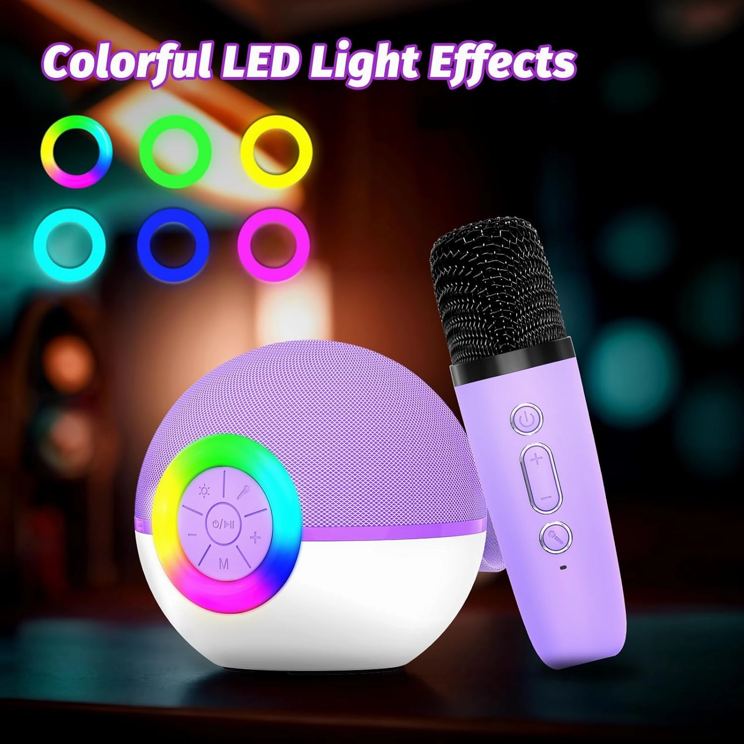 goopow Mini Karaoke Machine Speaker for Kids Adults, Portable Bluetooth Microphone Song Toys with LED Light, Best Chritmas Birthday Festival Gift for 3 4 5 6 7 8  Year Old Girls Boys (Purple-2 Mic)