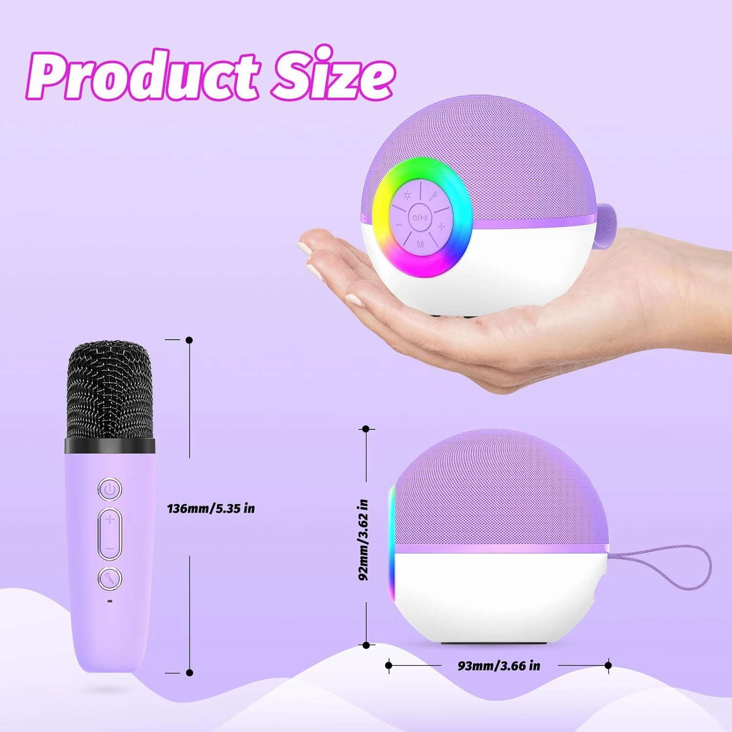 goopow Mini Karaoke Machine Speaker for Kids Adults, Portable Bluetooth Microphone Song Toys with LED Light, Best Chritmas Birthday Festival Gift for 3 4 5 6 7 8  Year Old Girls Boys (Purple-2 Mic)
