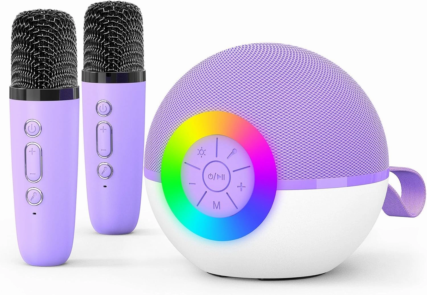 goopow Mini Karaoke Machine Speaker for Kids Adults, Portable Bluetooth Microphone Song Toys with LED Light, Best Chritmas Birthday Festival Gift for 3 4 5 6 7 8  Year Old Girls Boys (Purple-2 Mic)