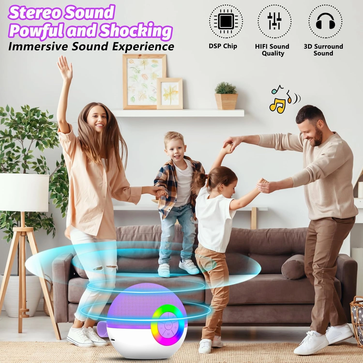 goopow Mini Karaoke Machine Speaker for Kids Adults, Portable Bluetooth Microphone Song Toys with LED Light, Best Chritmas Birthday Festival Gift for 3 4 5 6 7 8  Year Old Girls Boys (Purple-2 Mic)