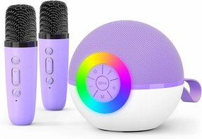 goopow Mini Karaoke Machine Speaker for Kids Adults, Portable Bluetooth Microphone Song Toys with LED Light, Best Chritmas Birthday Festival Gift for 3 4 5 6 7 8  Year Old Girls Boys (Purple-2 Mic)