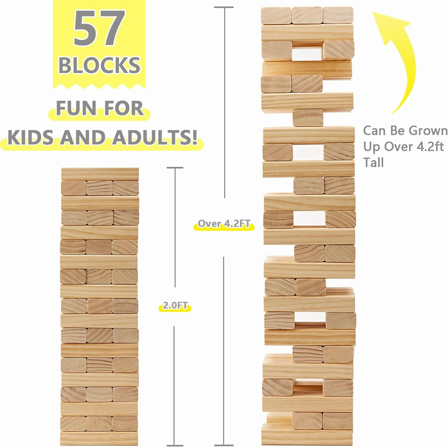 GOROCK Giant Tumble Tower Yard Games, Outdoor Game for Kids Adults Family,57 PCS Wooden Stacking Games with Scoreboard | Dice | Carrying Bag, Classic Outdoor Games for Beach Lawn Park (Over 4.2 FT)
