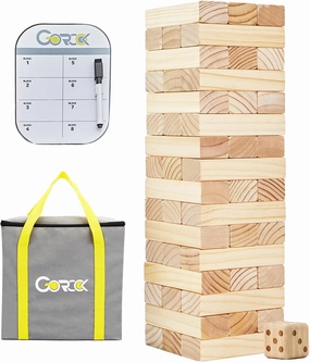 GOROCK Giant Tumble Tower Yard Games, Outdoor Game for Kids Adults Family,57 PCS Wooden Stacking Games with Scoreboard | Dice | Carrying Bag, Classic Outdoor Games for Beach Lawn Park (Over 4.2 FT)