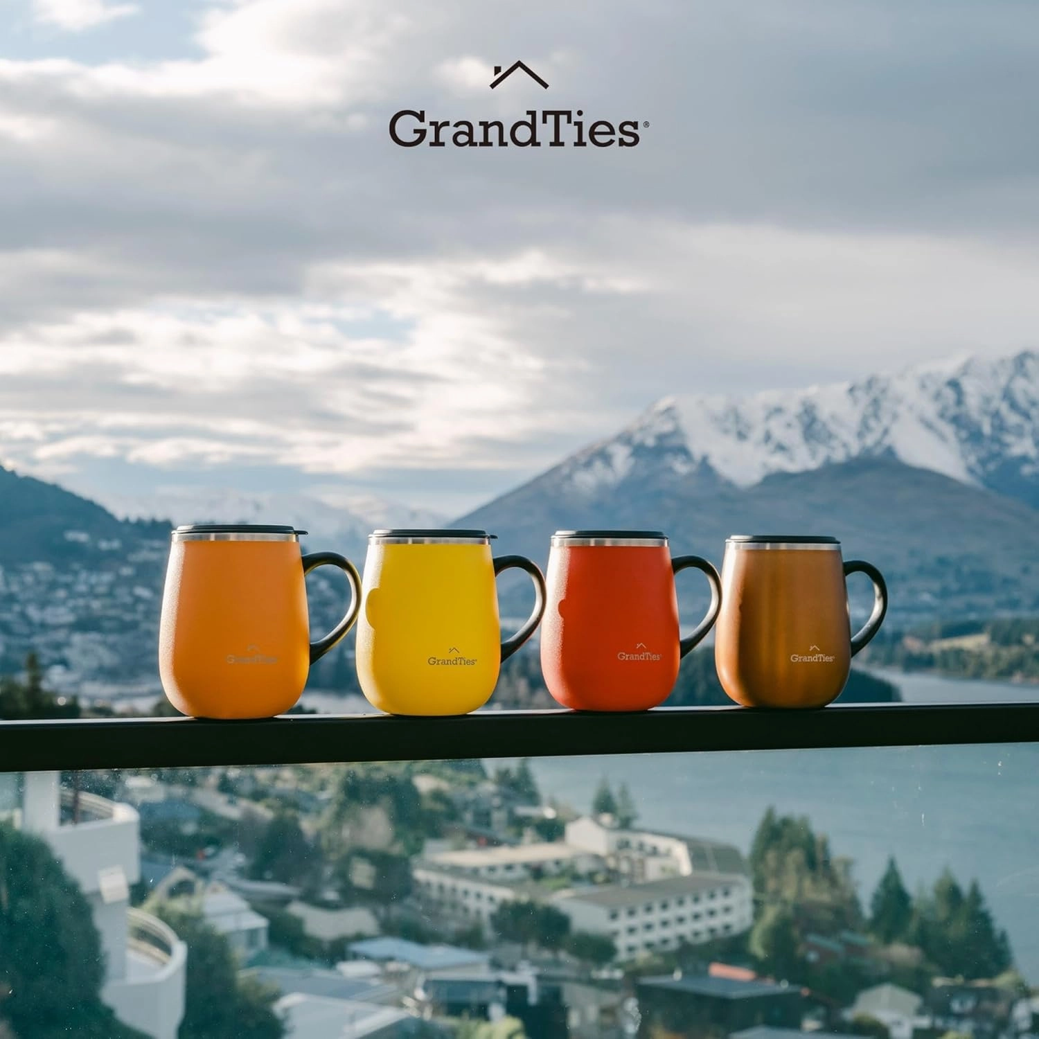 GRANDTIES Insulated Coffee Mug with Handle - Sliding Lid for Splash-Proof 16 oz Wine Glass Shape Thermos Tumbler with Double Walled Vacuum Stainless Steel to Keeps Beverages Hot or Cold - Carrot