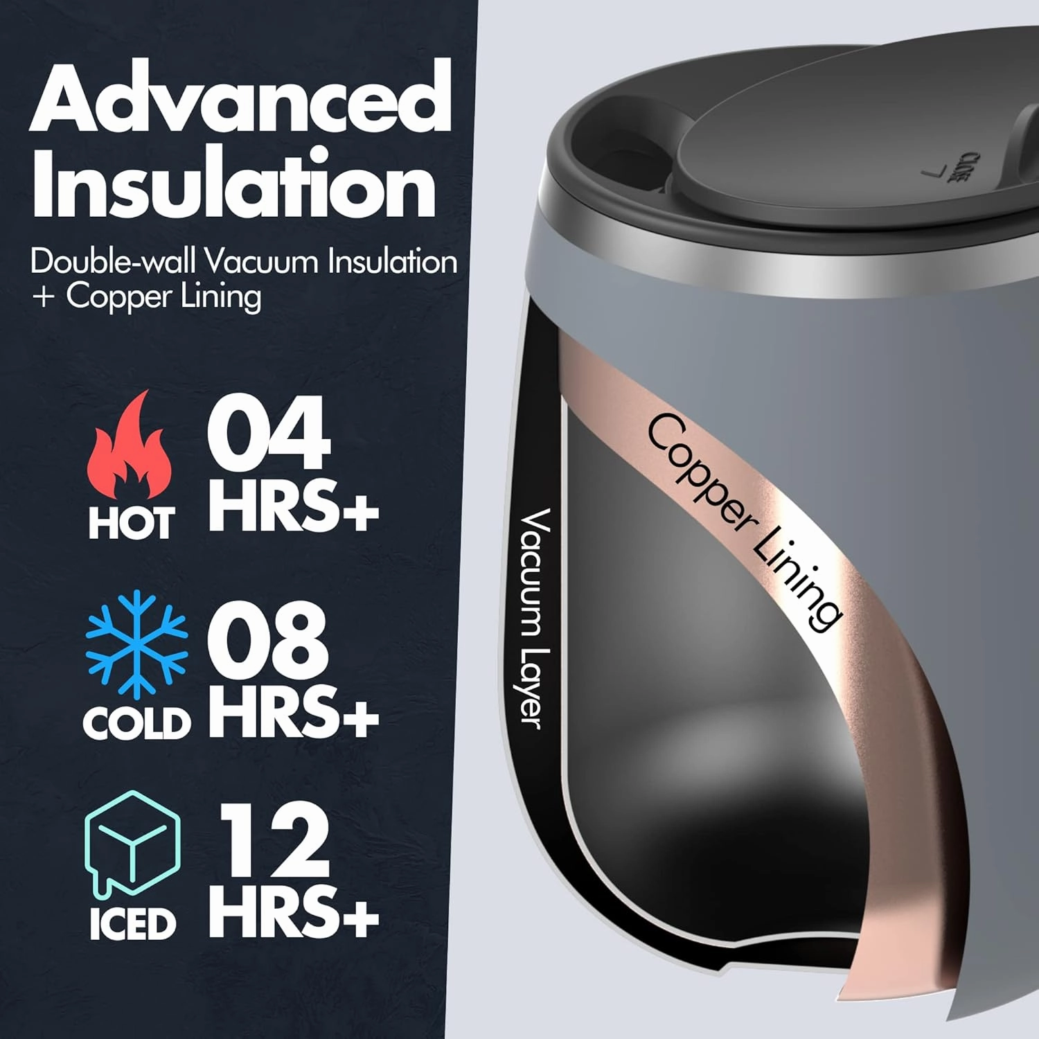 GRANDTIES Insulated Coffee Mug with Handle - Sliding Lid for Splash-Proof 16 oz Wine Glass Shape Thermos Tumbler with Double Walled Vacuum Stainless Steel to Keeps Beverages Hot or Cold - Carrot