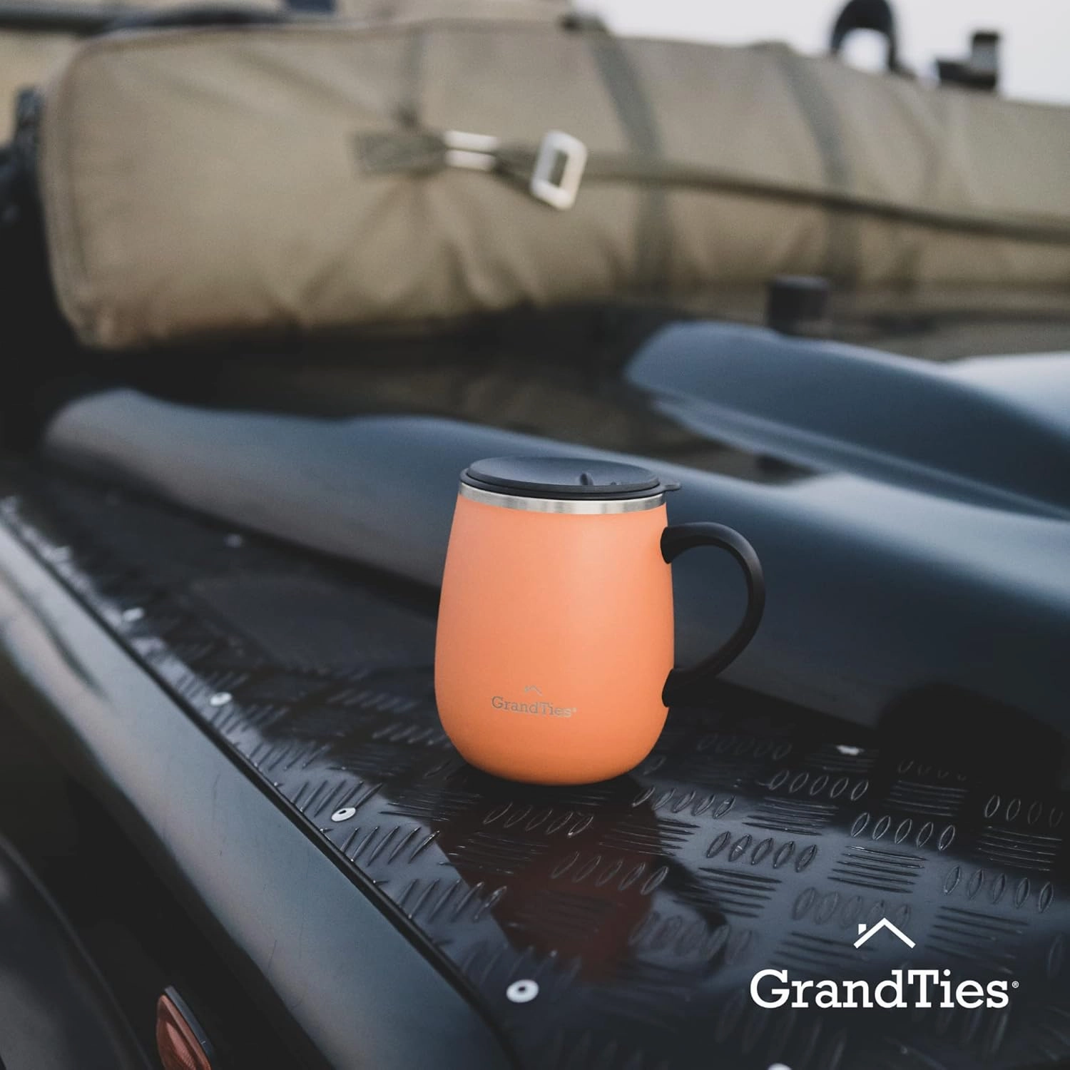 GRANDTIES Insulated Coffee Mug with Handle - Sliding Lid for Splash-Proof 16 oz Wine Glass Shape Thermos Tumbler with Double Walled Vacuum Stainless Steel to Keeps Beverages Hot or Cold - Carrot