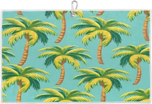 Green Hand Painted Coconut Tree Golf Towel with Heavy Duty Carabiner Clip Quick Dry Ultra Absorbent Club Ball Cleaning Towel Golf Accessories for Men Women
