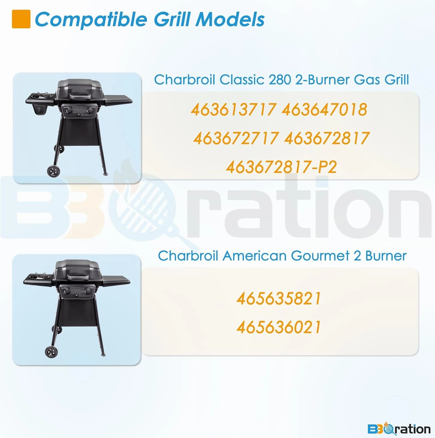 Grill Parts for Charbroil Classic 280 2-Burner 463672817-P2 463672717 463613717 463647018 463672817 G215-0203-W1 G206-0006-W1 Charbroil Classic Grill Parts for American Gourmet 465635821