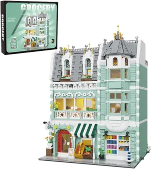 Grocery Store Mini Building Blocks Set with LED Lights,3 Levels City Modular Architecture,MOC Creative Model Set,Construction Toy for Adult(2225 Pcs)