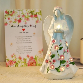 Guardian Angel Figurines with Light Star Battery Operated Angel Statue Decor, Birthday Gift for Grandma Grandmother Aunt Birthday Gift (with Timing Function)