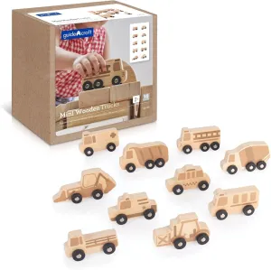 Guidecraft Mini Wooden Trucks - Set of 10: Toddlers Toy Set, Cement Mixer, Police Car, Taxi Car, School Bus, Ambulance, Fork Lift, Front Loader and Farm Truck Set