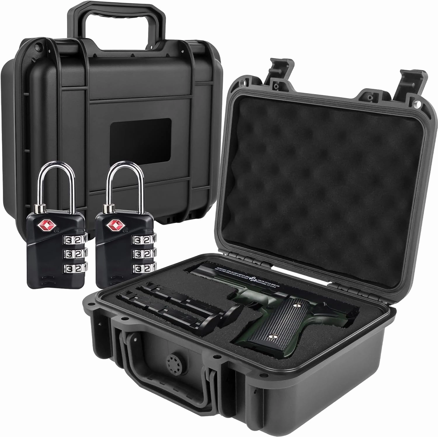 Gun Pistol Case for Handgun - Firearm Travel Case with 2 TSA Locks,TSA Approved with Pre-cut Foam,Pistol Carrying Case Hard Shell Waterproof Shockproof Gun Storage