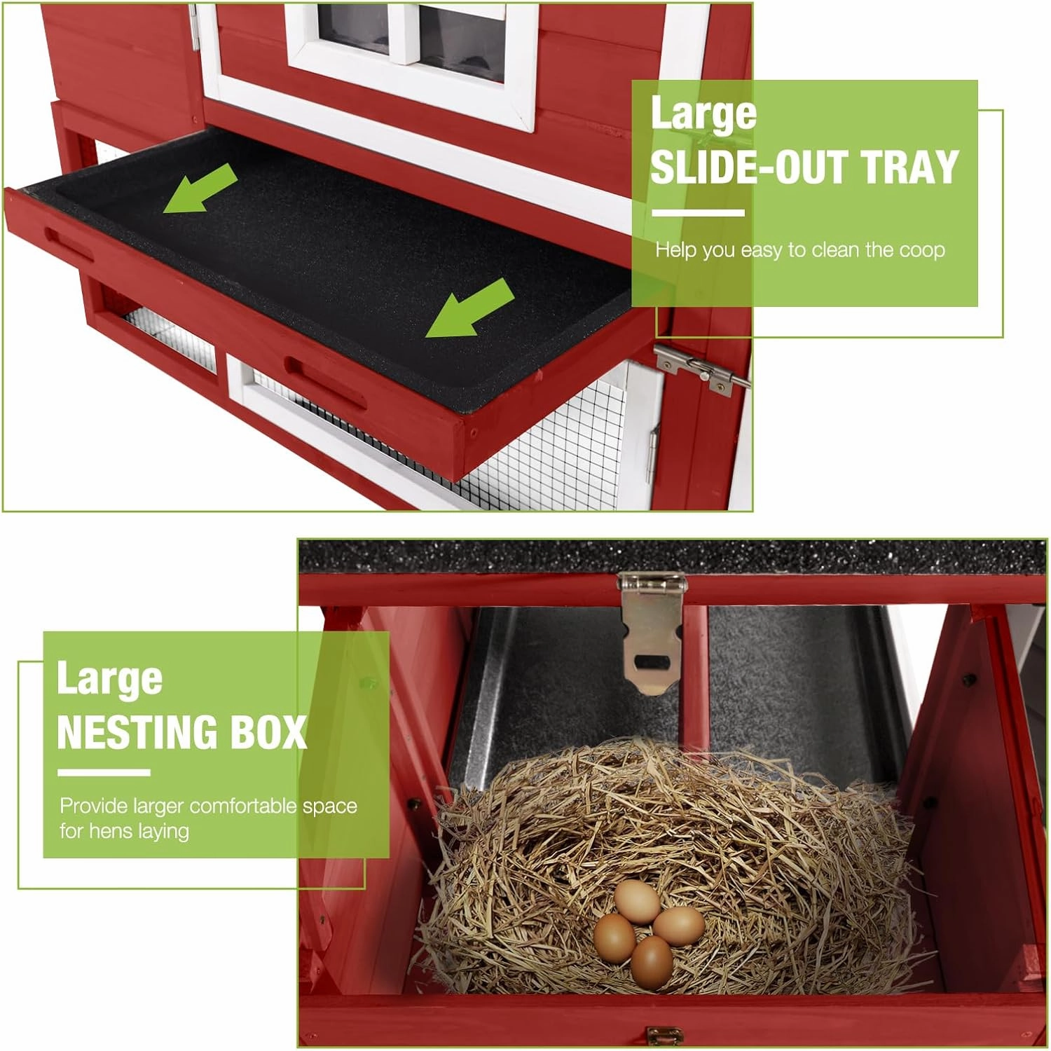 GUTINNEEN Mobile Chicken Coop with Wheels Expandable Chicken Tractor Outdoor Hen House for 2-4 Chickens 67.3" L(Red)