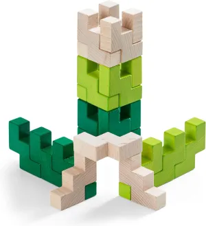 HABA 3D Wooden Blocks Viridis - 21 Piece Natural and Green Toned Beech Wood Building Set (Made in Germany)