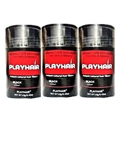 Hair Building Fibers with Natural Keratin to Conceal Instantly for Thinning Hair, Bald spot & Cover Up Hair Loss to Add Volume for Full & Thick Hair for Men & Women by PLAYHAIR (Black) … (1) (3) (3)