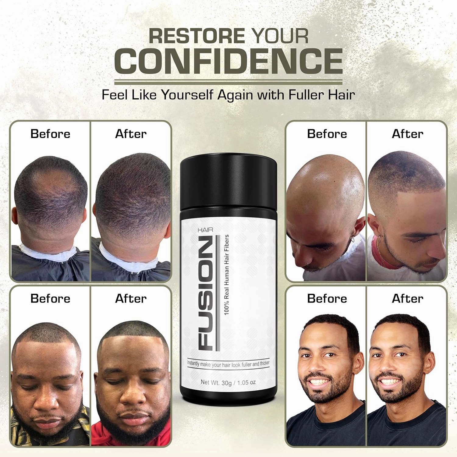 Hair Fibers for Thinning Hair - (1.05 Oz) Real Human Hair Building Fibers to Conceal Bald Spots and Thinning Hair, Root Touch Up and Volumizer, Dark Brown