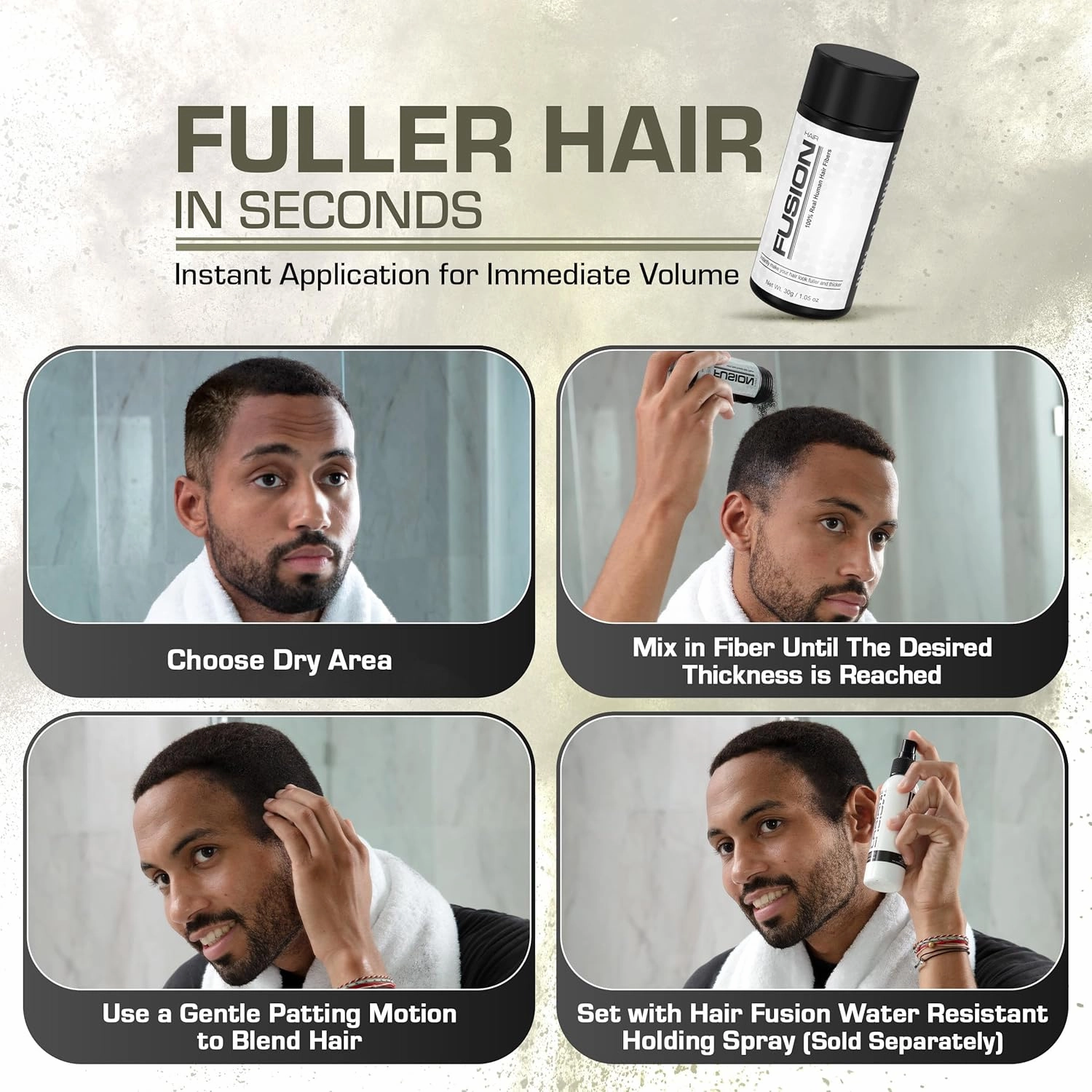 Hair Fibers for Thinning Hair - (1.05 Oz) Real Human Hair Building Fibers to Conceal Bald Spots and Thinning Hair, Root Touch Up and Volumizer, Dark Brown
