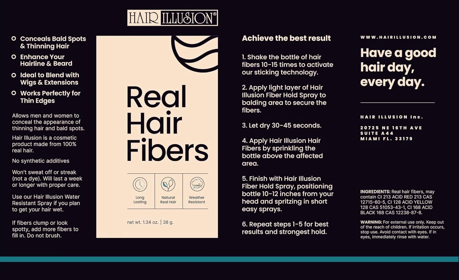 HAIR ILLUSION - 100% Natural Human Hair Fibers *Not Synthetic* For Men & Women, Premium Hair Building Formulation, Large 38g Bottle (brown)