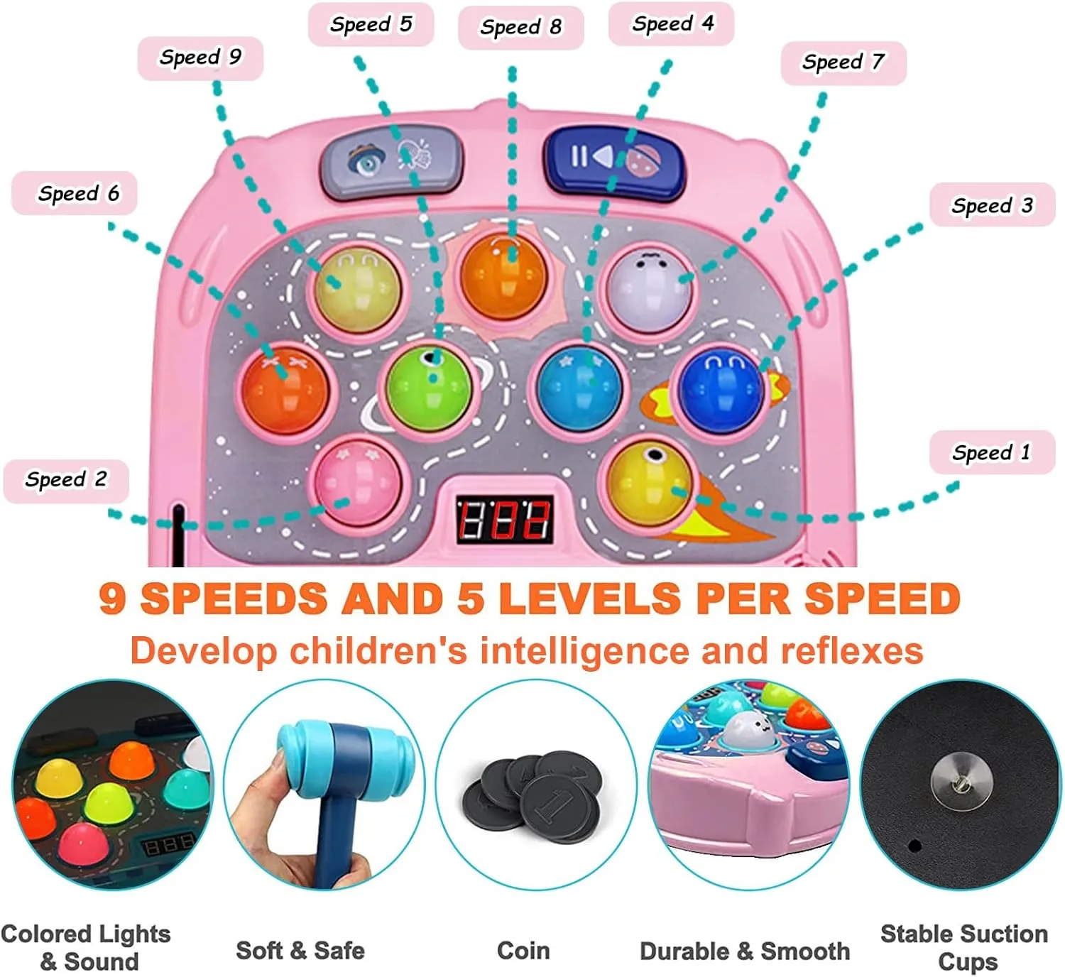 Hammer Mole Game,Toys for 3-12 Year Old Boys and Girls,Whack Game Toy for Toddlers,Birthday Gifts for 3 4 5 6 7 8  Girls Kids,Interactive Educational Toys with Sound and Light,PK Mode with 2 Hammers