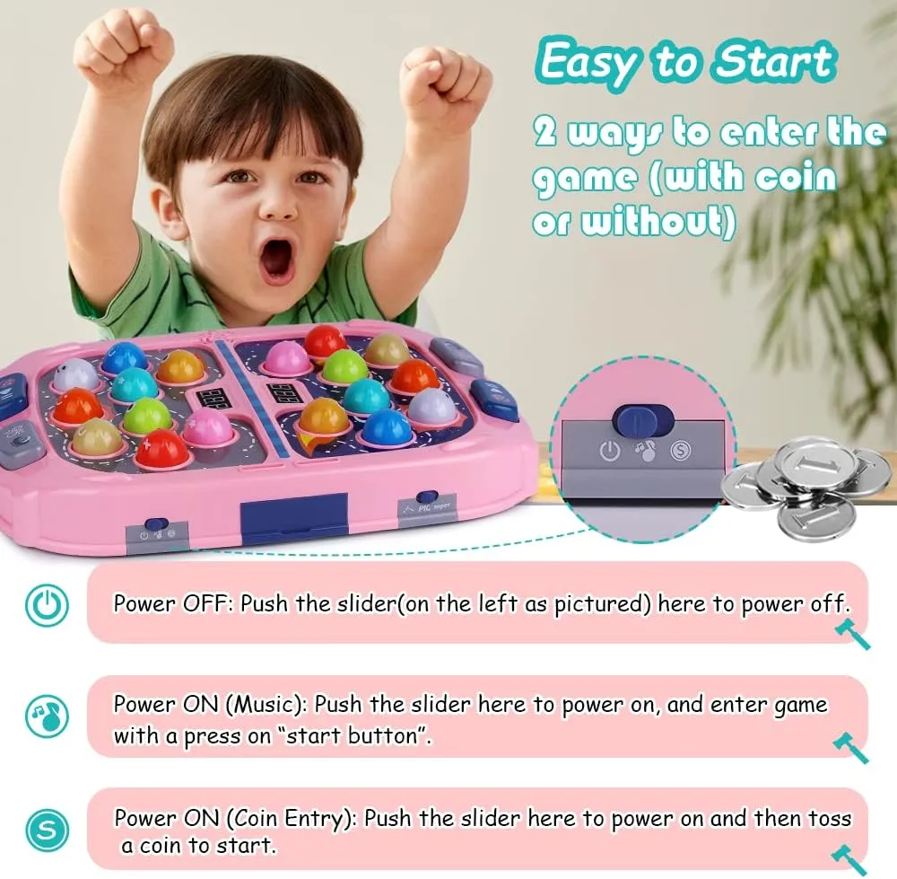Hammer Mole Game,Toys for 3-12 Year Old Boys and Girls,Whack Game Toy for Toddlers,Birthday Gifts for 3 4 5 6 7 8  Girls Kids,Interactive Educational Toys with Sound and Light,PK Mode with 2 Hammers