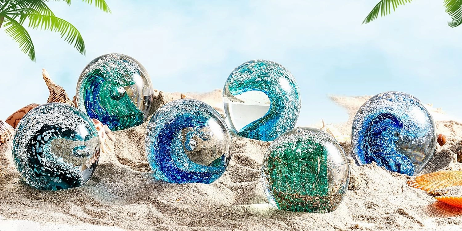 Hand Blown Underwater World of Glass,Office Paperweight Glass for Desk,Home Decor Collectible,Aquarium Decor,Office Decor Ocean Lovers (Ocean Wave)