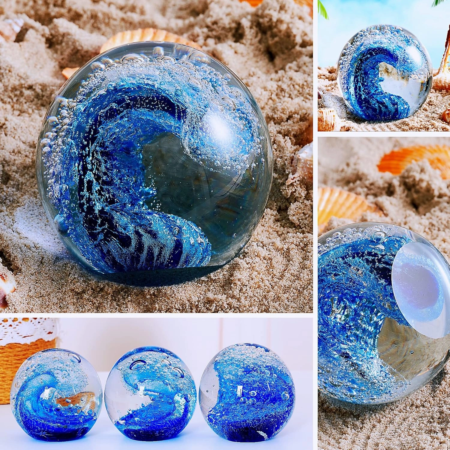 Hand Blown Underwater World of Glass,Office Paperweight Glass for Desk,Home Decor Collectible,Aquarium Decor,Office Decor Ocean Lovers (Ocean Wave)