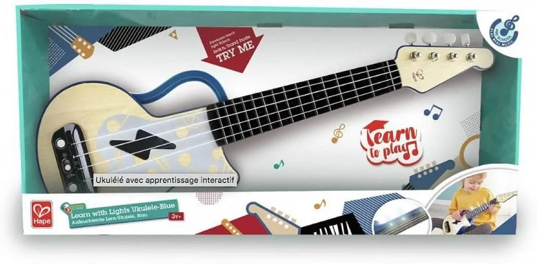 Hape Learn with Lights Electronic Ukulele Blue | Leaning and Band Mode | Musical Instrument