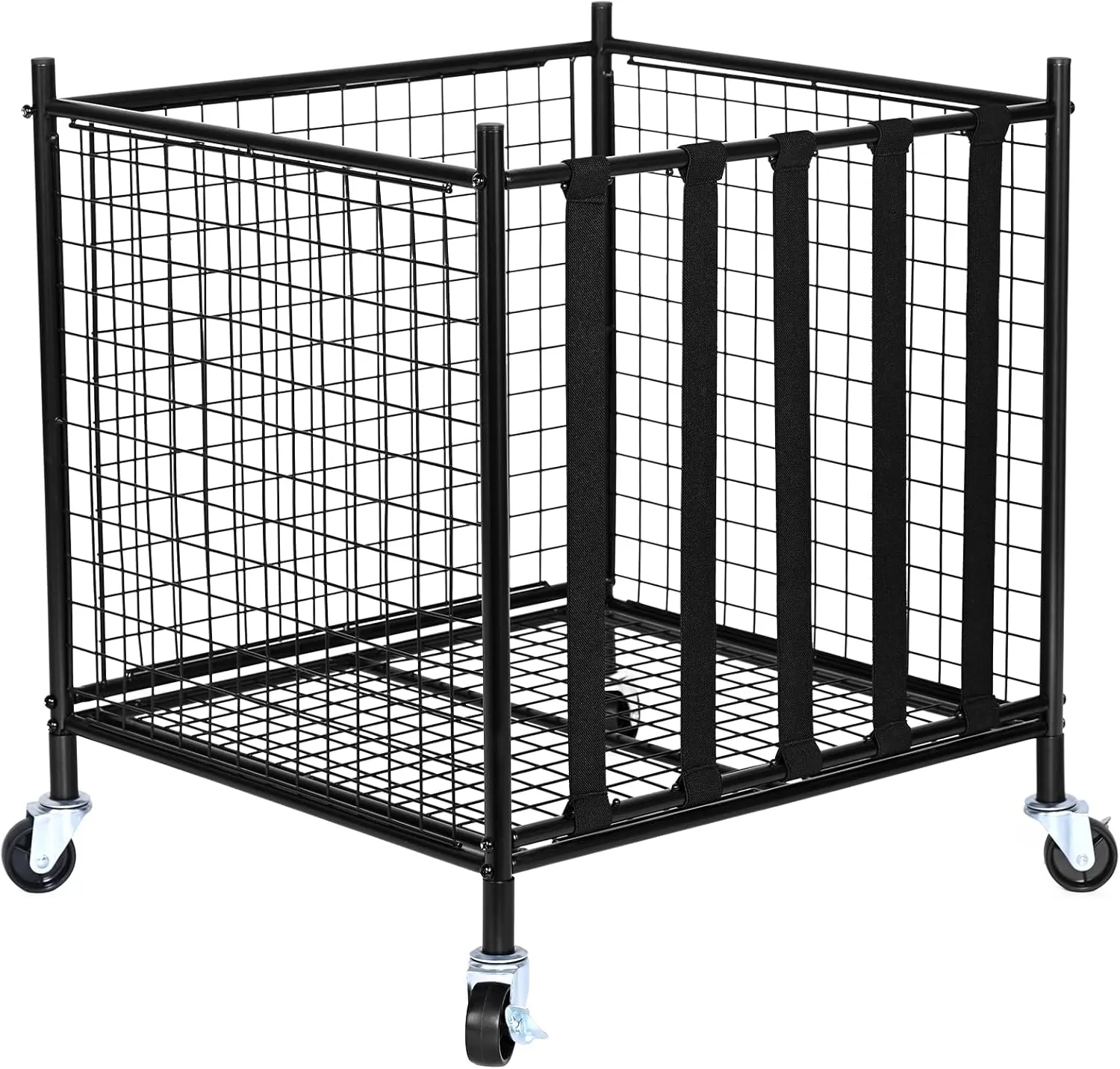 Happybuy Rolling Sports Ball Storage Cart, Lockable Basketball Cage with Elastic Straps, Steel Organizer for Indoor and Outdoor Use in Gyms, Garages, and Schools